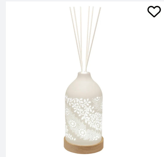 Patterned floral swirl LED reed diffuser with oil
